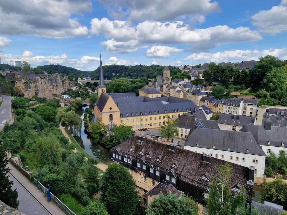 Un village et ses toits au milieu des arbres